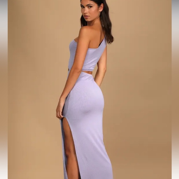 NEW Lulu’s Spice Things Up Lavender Ribbed One-Shoulder Cutout Midi Dress - Picture 3 of 5